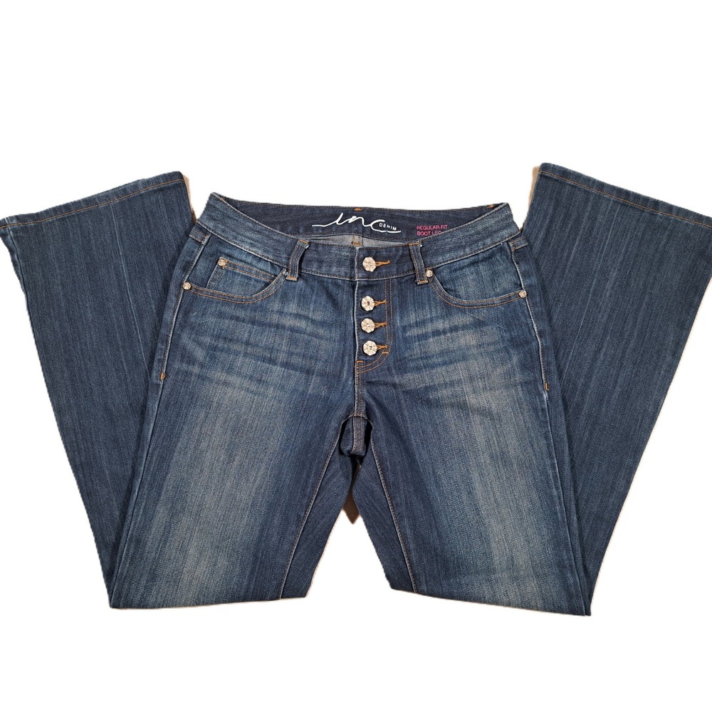 INC International Concepts Womens 4P Blue Bootcut Jeans Button Fly Petite 4